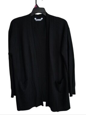 Luxury Black Cashmere Blend Open-Front Cardigan Sweater Size XL